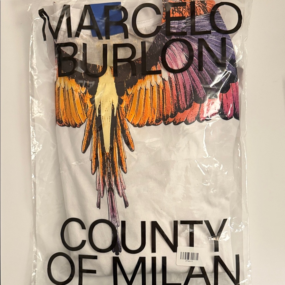 Marcelo Burlon County of Milan White Long Sleeve Tee with Multicolor Bird Design